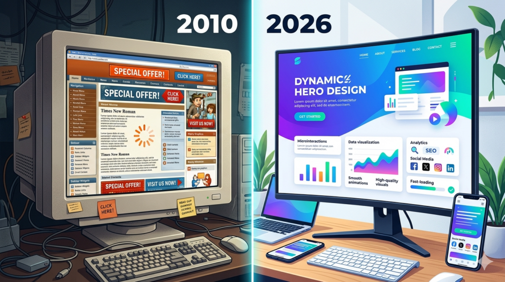 Ilustración diseño web y marketing en 2026
