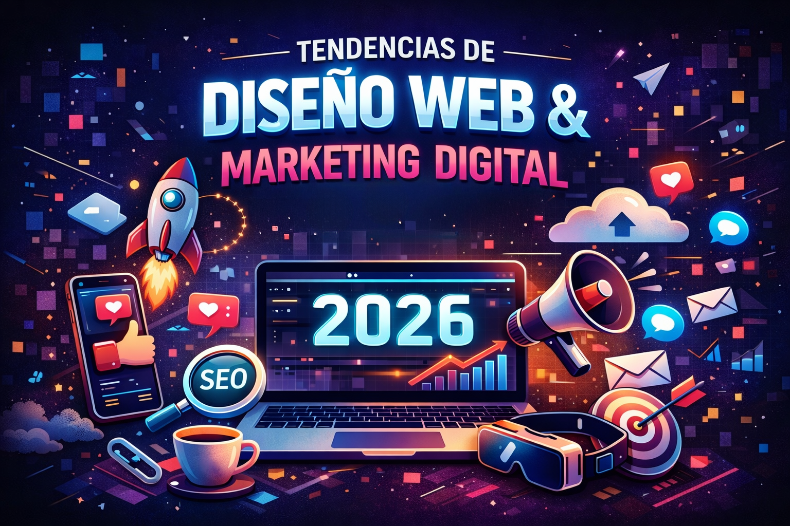 Ilustración diseño web y marketing digital 2026